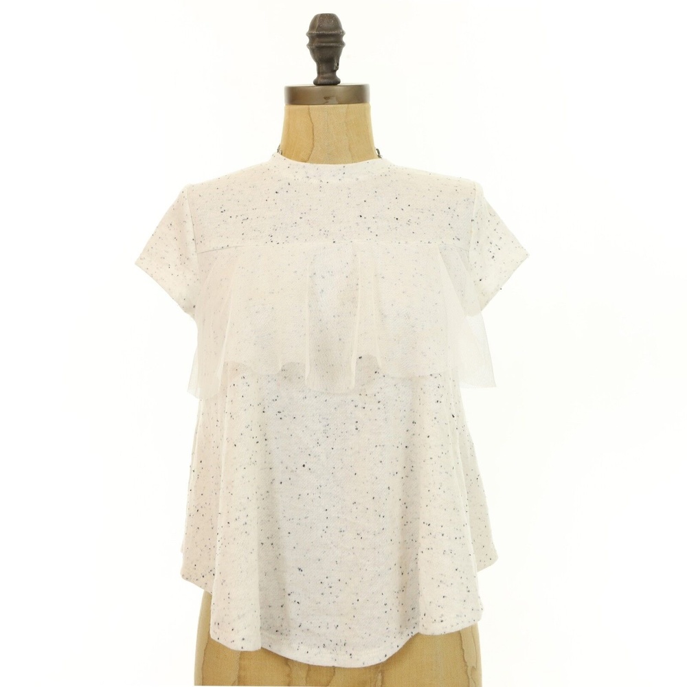 Love On Tap Girls Ruffle Top L Short Sleeve Ivory Speckled Terry NEW Tag B88